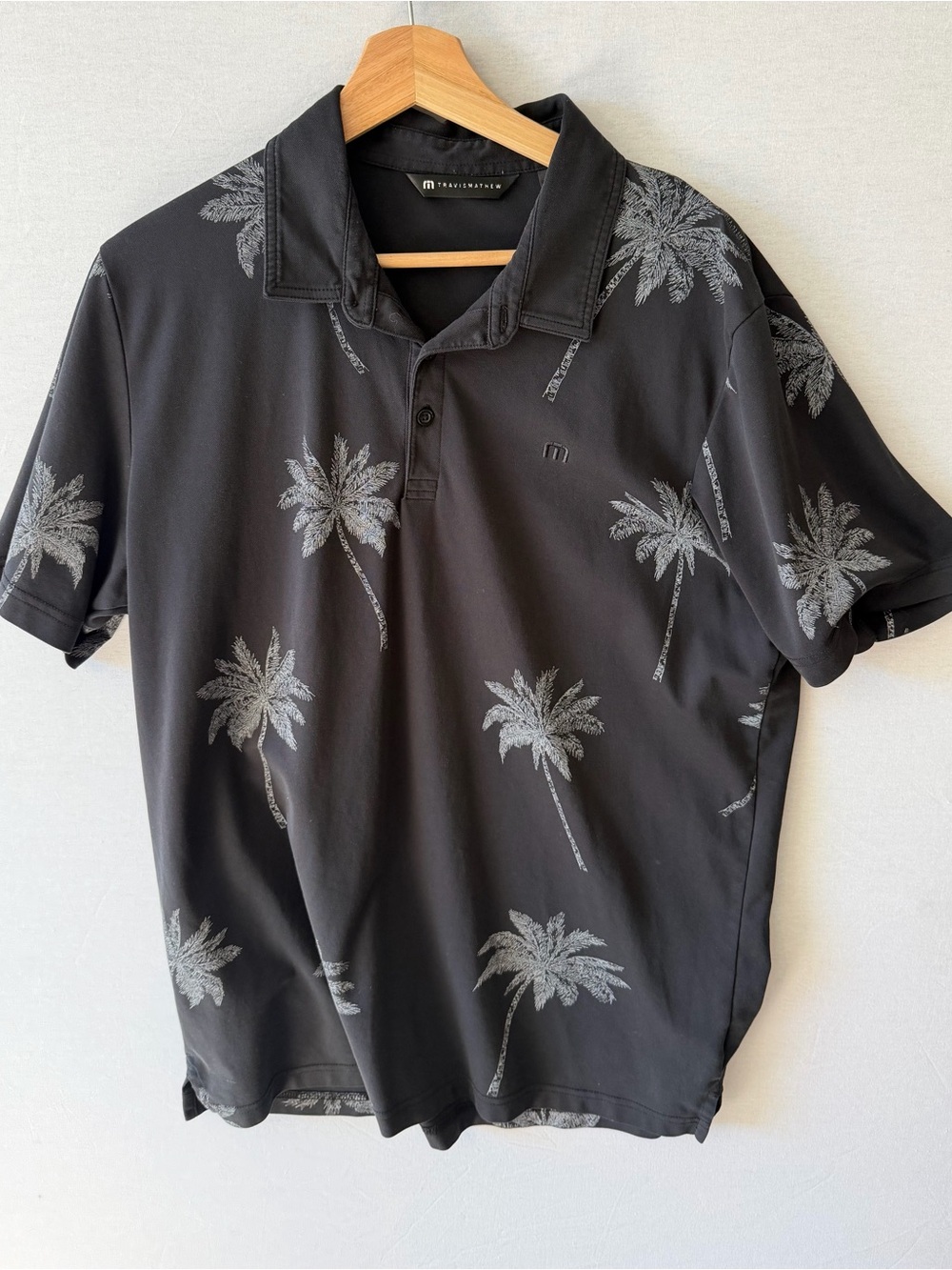 Travis Mathew Black Palm-Print Polo Shirt